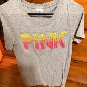 Gray rhinestone PINK T-Shirt
